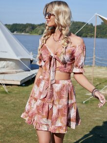 Bộ đồ hai mảnh nữ Viên lá sen Thắt nơ trước Nhiệt đới Boho - Nhiều màu - Xem 4