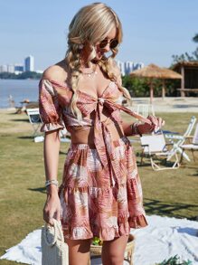 Bộ đồ hai mảnh nữ Viên lá sen Thắt nơ trước Nhiệt đới Boho - Nhiều màu - Xem 8