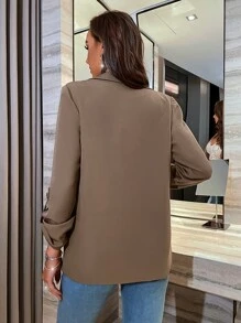 SHEIN Essnce Áo khoác  âu phục nữ Nút màu trơn Thanh lịch - Màu Khaki - Xem 2