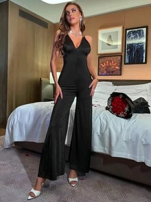 Áo liền quần nữ Lộ Lưng Hội Chữ thập màu trơn Gợi cảm - màu đen - Xem 5