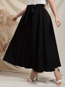 Mulvari 大碼紙袋腰腰帶半身裙 - 黑色 - 查看 1