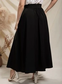 Mulvari 大碼紙袋腰腰帶半身裙 - 黑色 - 查看 2