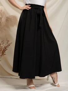 Mulvari 大碼紙袋腰腰帶半身裙 - 黑色 - 查看 4