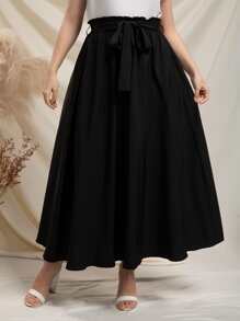 Mulvari 大碼紙袋腰腰帶半身裙 - 黑色 - 查看 5