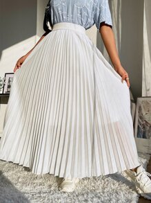 Seusyu High Waist Maxi Pleated Skirt - White - View 3