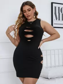 Flirla Plus Ladder Cut Out Bodycon Dress - Black - View 5