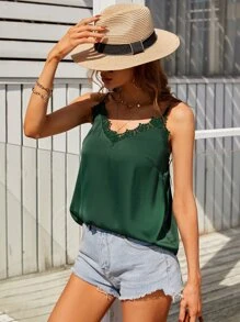 SHEIN Unity Top de tirantes con encaje de satén - Verde Oscuro - Ver 5
