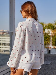 Áo sơ mi nữ Thắt nơ trước Tim Thanh lịch - trắng - Xem 2