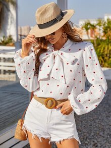 Áo sơ mi nữ Thắt nơ trước Tim Thanh lịch - trắng - Xem 3