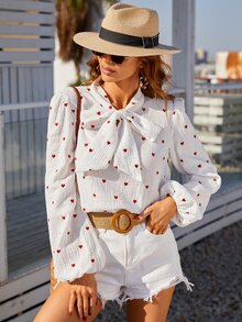 Áo sơ mi nữ Thắt nơ trước Tim Thanh lịch - trắng - Xem 5
