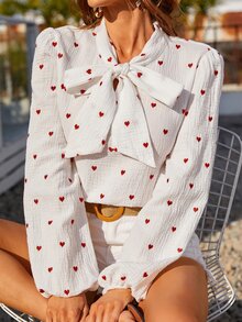Áo sơ mi nữ Thắt nơ trước Tim Thanh lịch - trắng - Xem 6