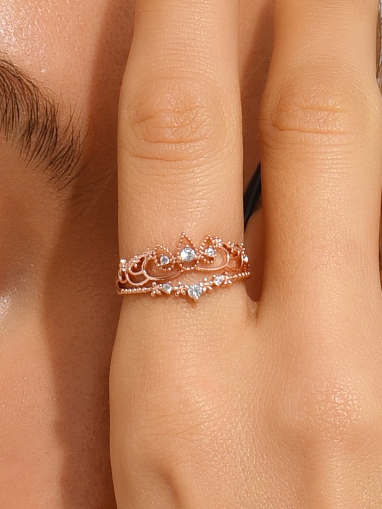 Cubic Zirconia Decor Ring - Rose Gold - View 1