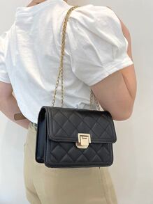 Mini Quilted Flap Chain Bag - Black - View 1
