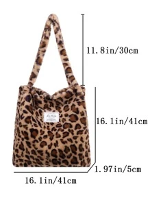 毛絨，柔軟，毛絨，毛絨豹紋毛絨手提包，適合女孩，女，大學生，菜鳥白領，上班，辦公室，通勤，秋冬，暖冬，戶外 - 彩色 - 查看 3