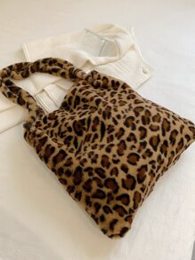 毛絨，柔軟，毛絨，毛絨豹紋毛絨手提包，適合女孩，女，大學生，菜鳥白領，上班，辦公室，通勤，秋冬，暖冬，戶外 - 彩色 - 查看 4