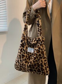 毛絨，柔軟，毛絨，毛絨豹紋毛絨手提包，適合女孩，女，大學生，菜鳥白領，上班，辦公室，通勤，秋冬，暖冬，戶外 - 彩色 - 查看 5