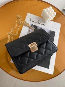 Mini Quilted Flap Chain Bag - Black - View 5