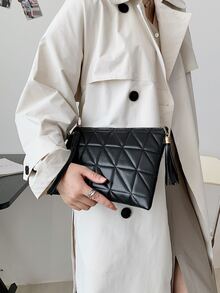 Túi Vuông Quilted dập nổi  Tua trang trí Túi xach tay , Đối với phụ nữ , & Cổ cồn trắng Công nhân
工人 , Đối với Lady , Cho Nữ Son môi , Đối với , Đối với Dạ hội , Cho đám cưới , Cho bữa tiệc - màu đen - Xem 5