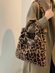 毛絨，柔軟，毛絨，毛絨豹紋毛絨手提包，適合女孩，女，大學生，菜鳥白領，上班，辦公室，通勤，秋冬，暖冬，戶外 - 彩色 - 查看 7