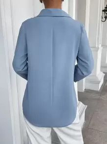 Mulvari Roll-up Sleeve Solid Blouse - Dusty Blue - View 2