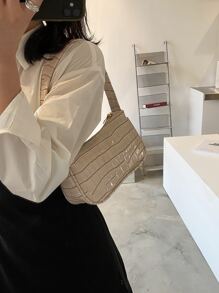 Crocodile Embossed Bag - Beige - View 2