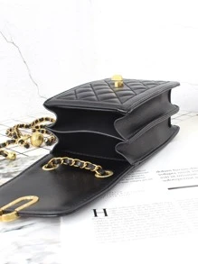 Túi điện thoại mini chần bông có dây xích nhẹ, thời trang cho nhân viên văn phòng, đại học, công việc, kinh doanh, đi làm, văn phòng, kỷ niệm, cặp đôi, làm quà tặng sinh nhật, quà tặng ngày lễ tình nhân, quà tặng - màu đen - Xem 4