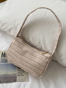 Crocodile Embossed Bag - Beige - View 6