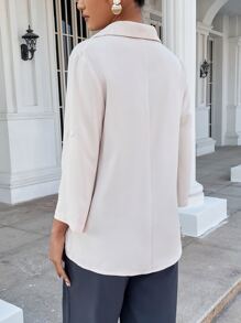 SHEIN LUNE Roll-up Sleeve Solid Blouse - Apricot - View 2