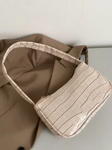 Crocodile Embossed Bag - Beige - View 7
