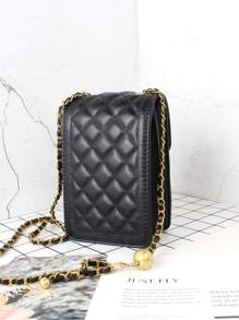 Túi điện thoại mini chần bông có dây xích nhẹ, thời trang cho nhân viên văn phòng, đại học, công việc, kinh doanh, đi làm, văn phòng, kỷ niệm, cặp đôi, làm quà tặng sinh nhật, quà tặng ngày lễ tình nhân, quà tặng - màu đen - Xem 8