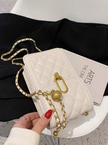 Túi đeo chéo mini chần bông nhẹ, thời trang cho nhân viên văn phòng, đại học, công sở, kinh doanh, đi làm, văn phòng, kỷ niệm, cặp đôi, làm quà tặng sinh nhật, quà tặng ngày lễ tình nhân, quà tặng - trắng - Xem 5