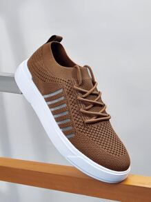 Cuccoo Striped Knit Lace-up Front Sneakers - Brown - View 5