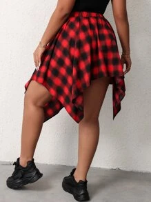 Flirla 大碼格紋印花前打結手帕下擺半身裙 - 彩色 - 查看 2