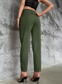 Aveloria Solid Belted Tapered Trousers - Army Green - View 2