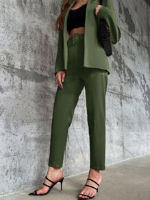 Aveloria Solid Belted Tapered Trousers - Army Green - View 6