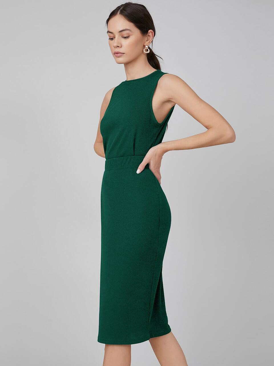 MOTF SLIM RIBBED TOP & SKIRT SET