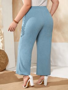 Quần Plus Size Dây kéo màu trơn Giải trí - Màu xanh bụi bặm - Xem 2