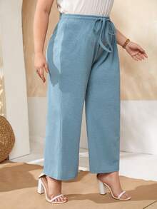 Quần Plus Size Dây kéo màu trơn Giải trí - Màu xanh bụi bặm - Xem 4