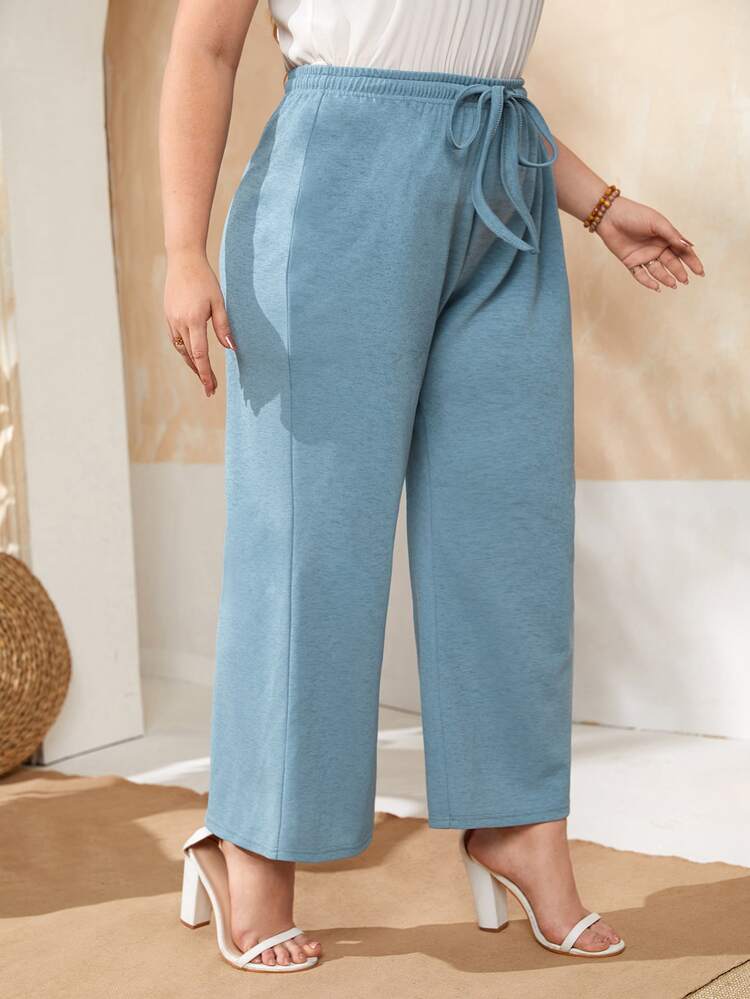 Quần Plus Size Dây kéo màu trơn Giải trí - Màu xanh bụi bặm - Xem 4