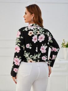 SHEIN Clasi 大碼印花開門襟西裝外套 - 黑色 - 查看 2