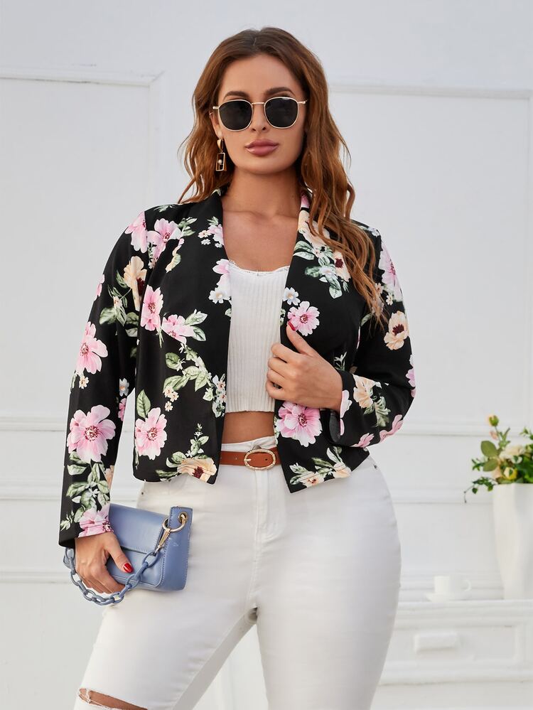 SHEIN Clasi Áo vest Plus size Hoa Thanh lịch - màu đen - Xem 3
