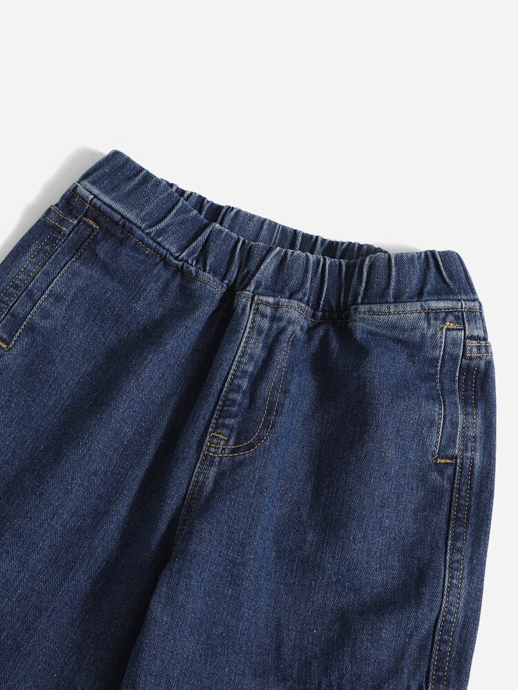 SHEIN Niños Jeans de cintura elástica con bolsillo con solapa - Azul lavado medio - Añade 3