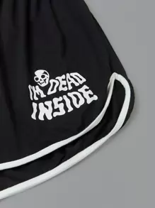Catsneeze Goth Letter Skull Graphic Cami & Dolphin Shorts - Black and White - View 4
