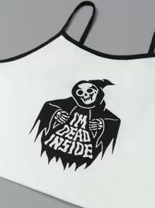 Catsneeze Goth Letter Skull Graphic Cami & Dolphin Shorts - Black and White - View 5