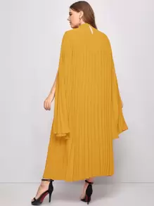 Modelyn Plus Pleated Solid Cape Dress - Mustard Yellow - View 2
