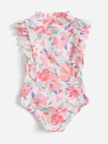 Toddler Girls Floral Print Zipper Front One Piece Swimsuit - Multicolor - View 2