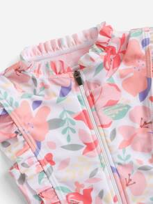 Toddler Girls Floral Print Zipper Front One Piece Swimsuit - Multicolor - View 4