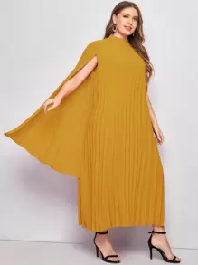 Modelyn Plus Pleated Solid Cape Dress - Mustard Yellow - View 4