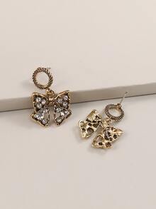 水鑽蝴蝶結耳墜 - 金黃色 - 查看 2
