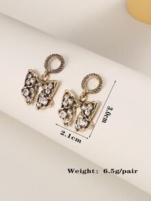 水鑽蝴蝶結耳墜 - 金黃色 - 查看 3